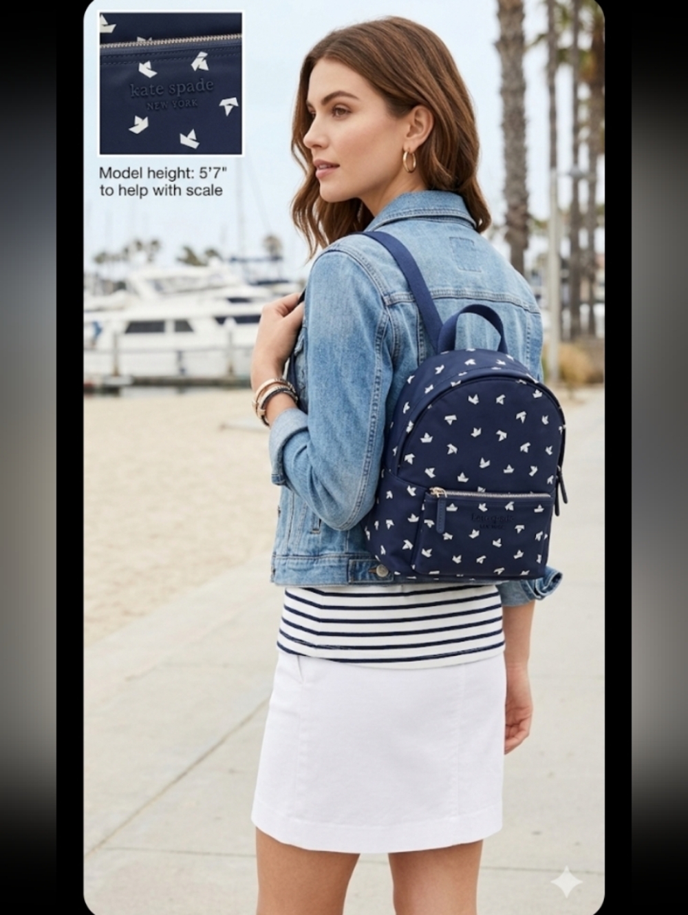 kate spade Navy Mini Backpack with White Origami Paper Boat Print - Picture 2 of 15
